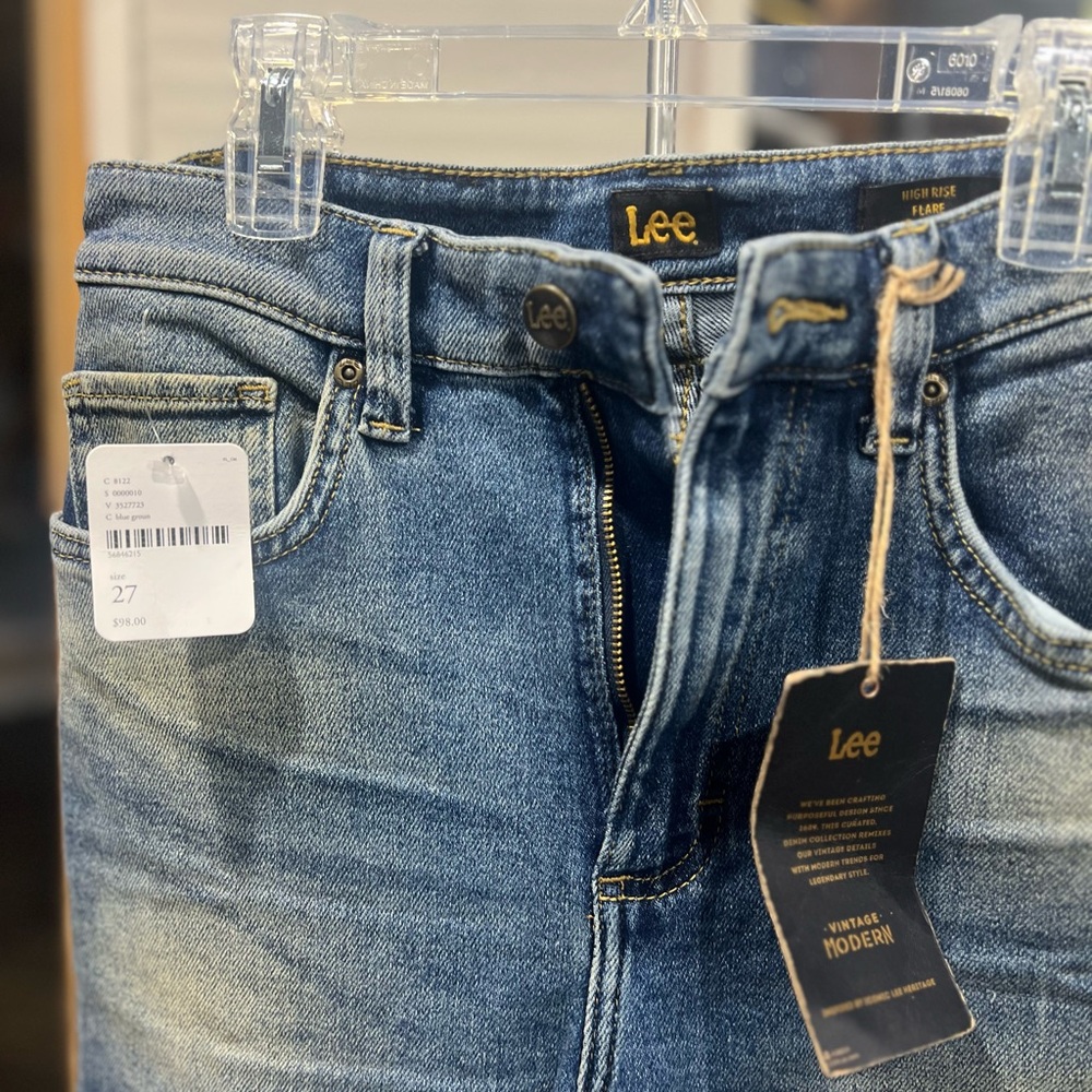 Free People x Lee High Rise Flare Blue Jeans